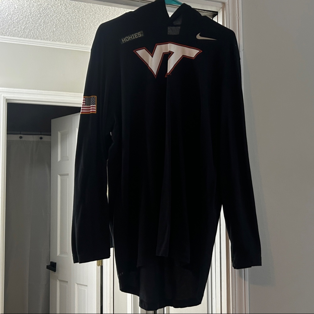 Virginia Tech Nike Black Jacket with VT logo and Flag Patch on arm.